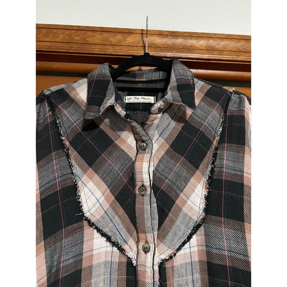 Free People We The Free Women's Kyoto Plaid Cropped Oversized Button-Up Shirt S - Picture 3 of 12